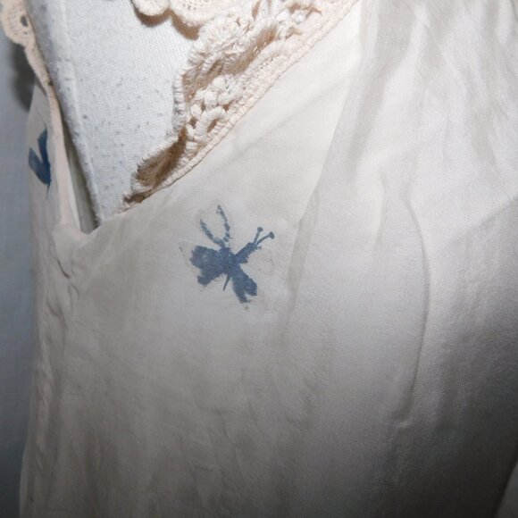 Carla Conti ivory silk abstract butterfly watercolour crochet lace cap sleeve L - Picture 8 of 13